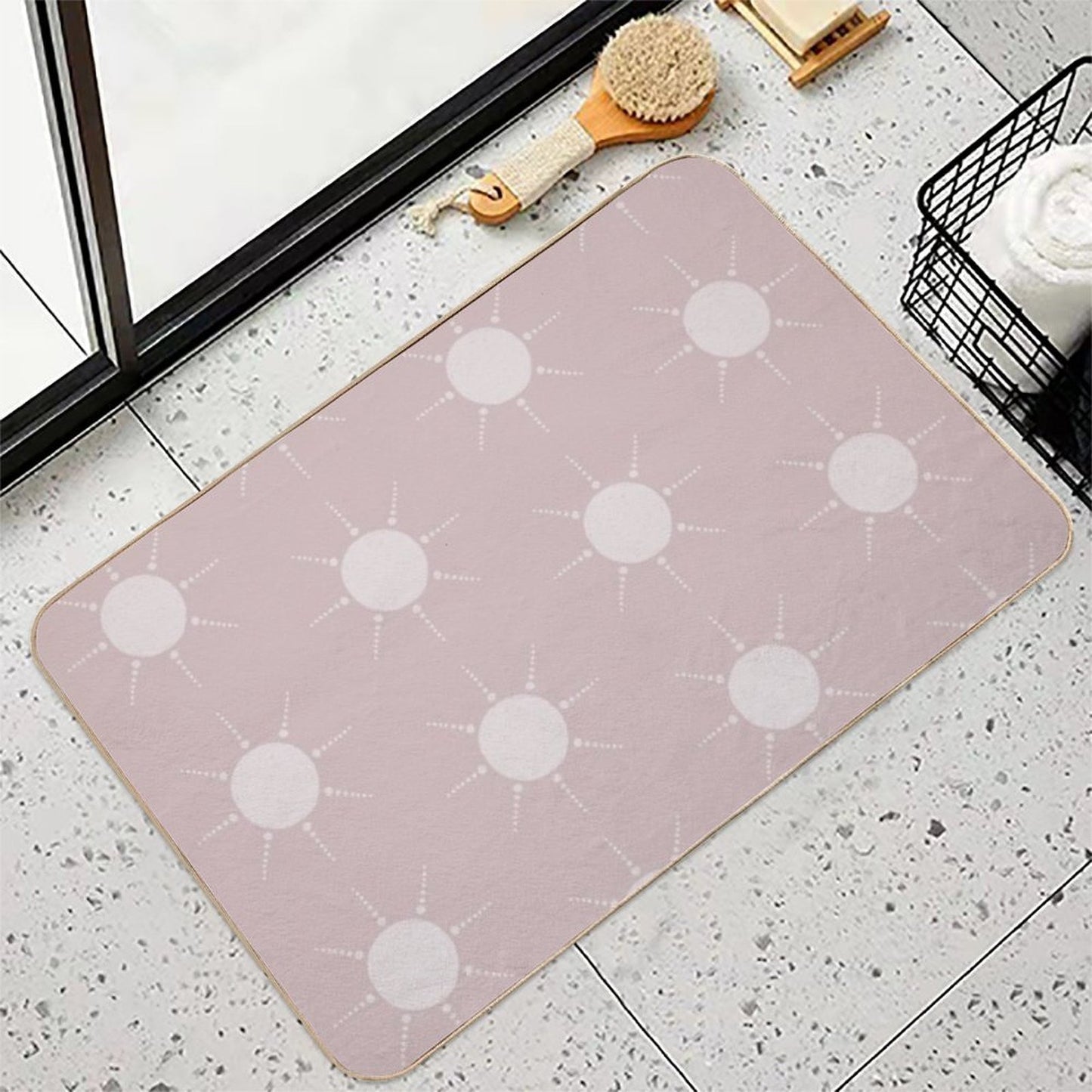 Pretty Polka Dots Sun Pattern Boho Aesthetic In Muted Colors Gray Pink  High-Traffic Bath Mat