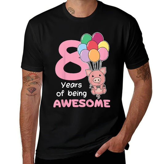 Kids Pig For 8th Birthday For Children Eight Years Old  Polyester Blend T-Shirt