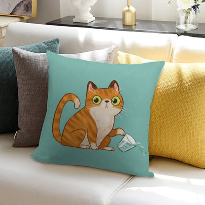 Cat Tipping Glass Soft Skin-Friendly Throw Pillow