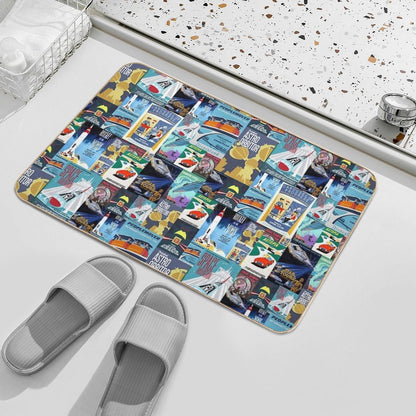 Tomorrowland Theme Park Vintage Ride Attraction Posters  Stain-Proof Bath Mat