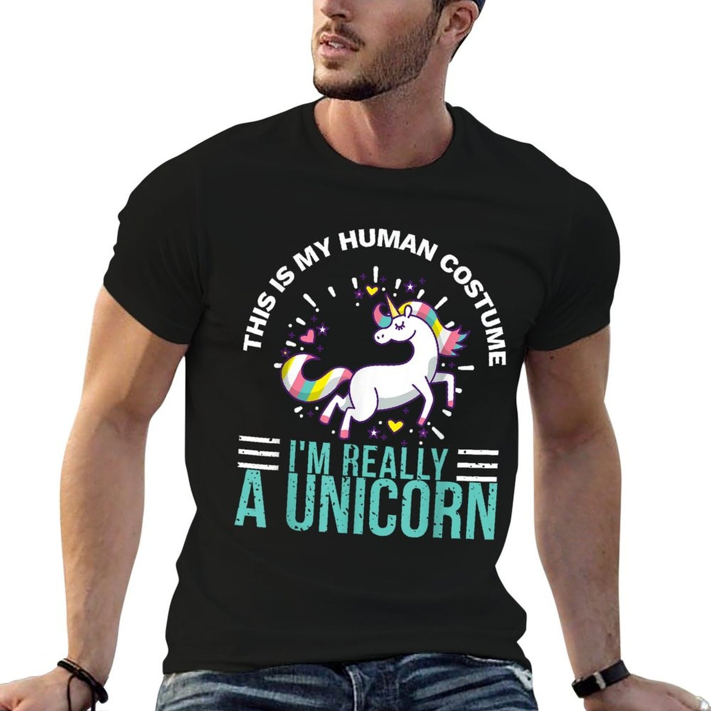 This Is My Human Costume I'm Really A Unicorn  Ribbed Collar T-Shirt