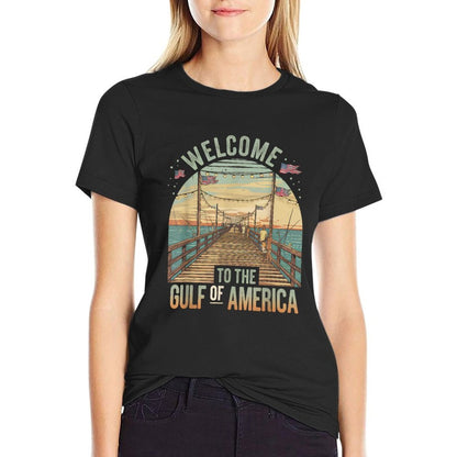 Gulf Of USA America Gift Men Women Flag Beach Oversized Silhouette T-Shirt