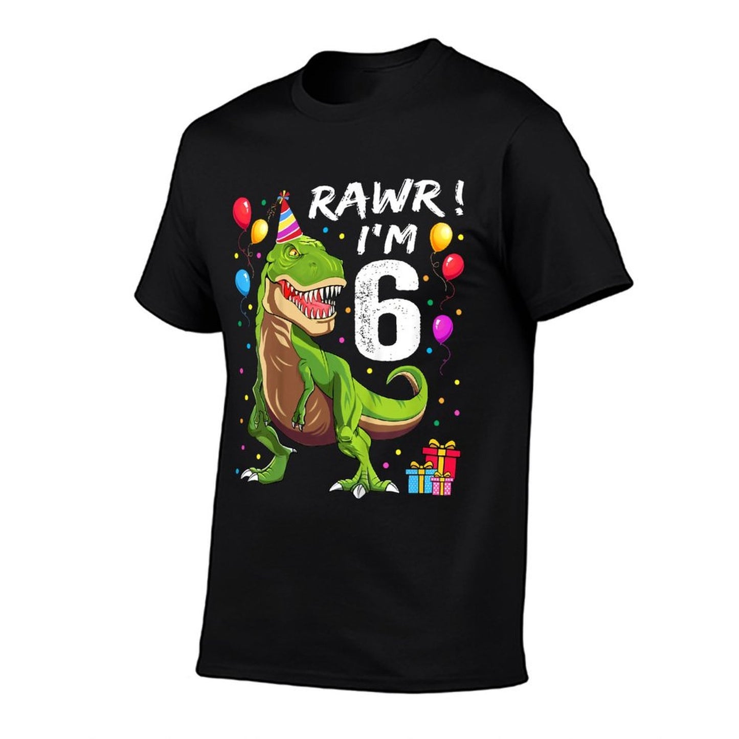 Kids 6 Year Old 6th Birthday Boy T Rex Dinosaur  Cotton T-Shirt