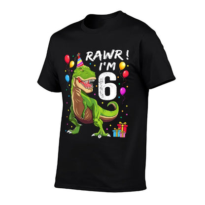 Kids 6 Year Old 6th Birthday Boy T Rex Dinosaur  Cotton T-Shirt
