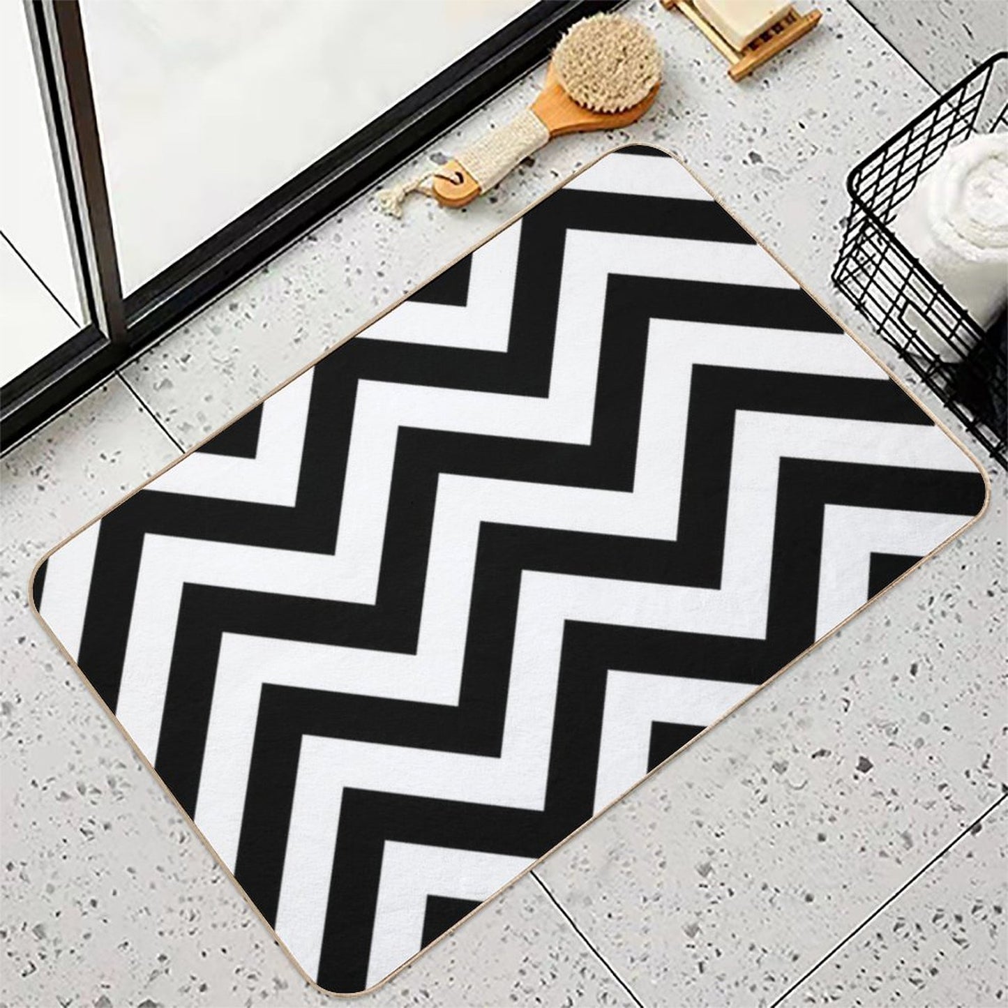 Zigzags Pattern Black & White  Multi-Purpose Bath Mat