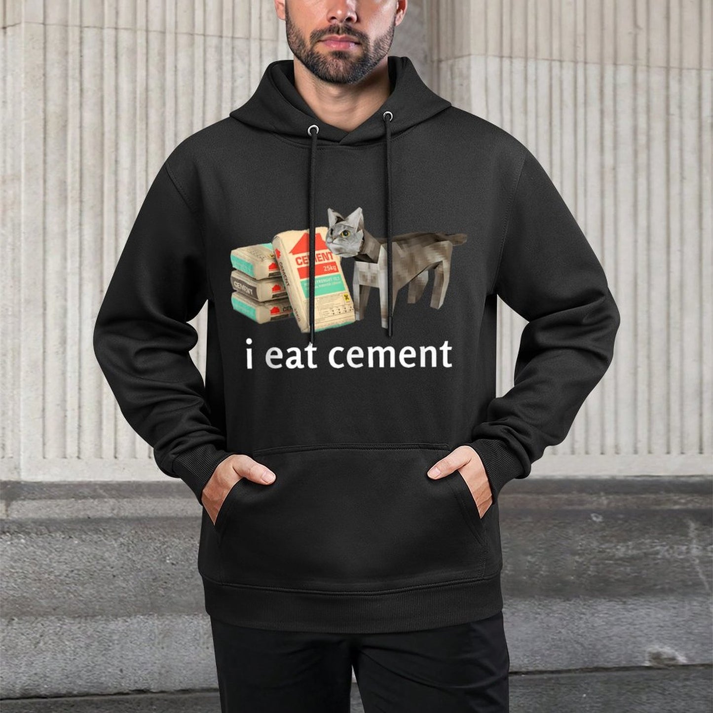 I Eat Cement Cat Kids Funny Dank Cat Meme Medium-Weight Fabric Hoodie