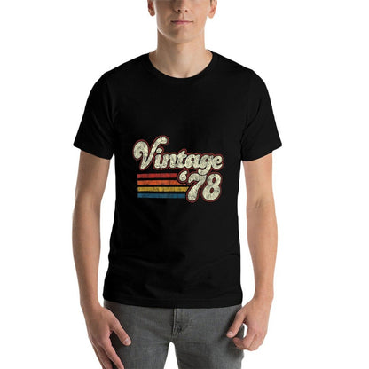 Vintage Retro Birthdays 1978 Birthday Unisex-Adults Black Small Classic Fit  Eco-friendly Material T-Shirt