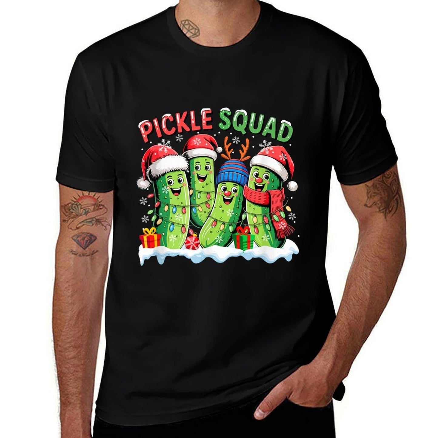 Pickle Christmas Squad Group Santa Reindeer Pickles Vegan  Cotton T-Shirt