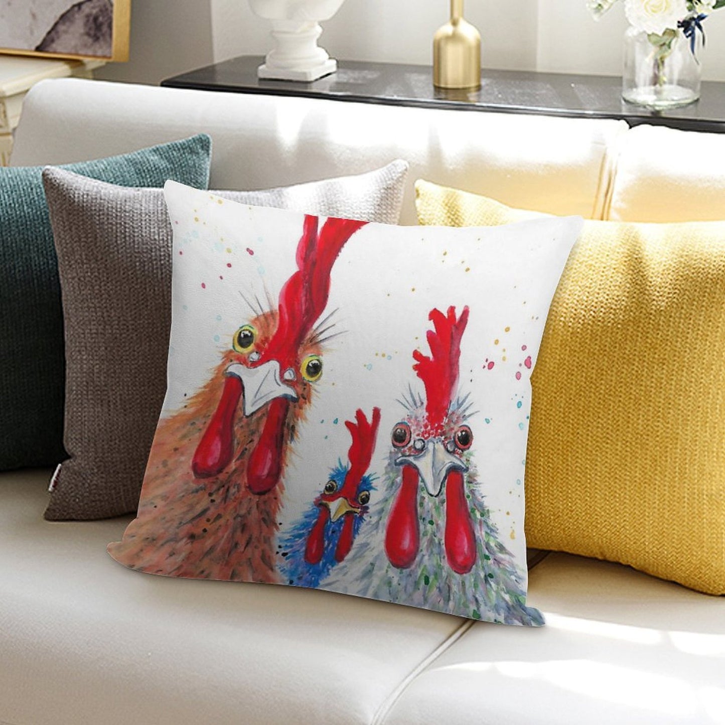 Chicken Ladies, Hen, Chicken, Rooster, Bird Soft Home Decor Throw Pillow