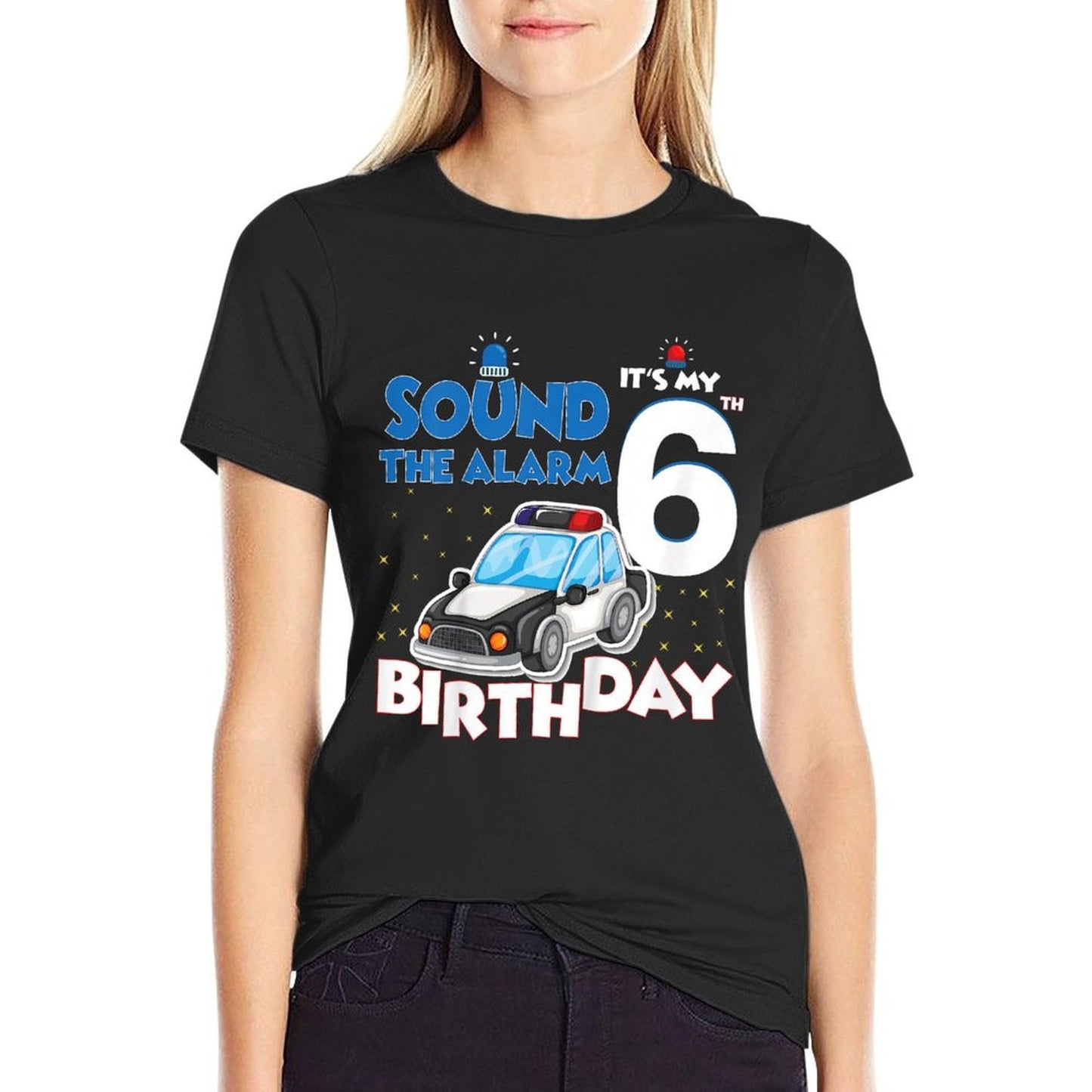 Kids Sound The Alarm It's My 6th Birthday 6 Years Old Policeman  Moisture-wicking T-Shirt