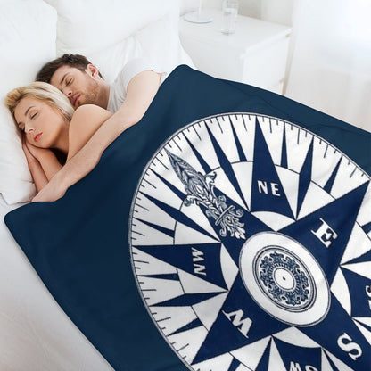 Ornate Vintage Nautical Compass on Navy Blue Premium Throw Blanket
