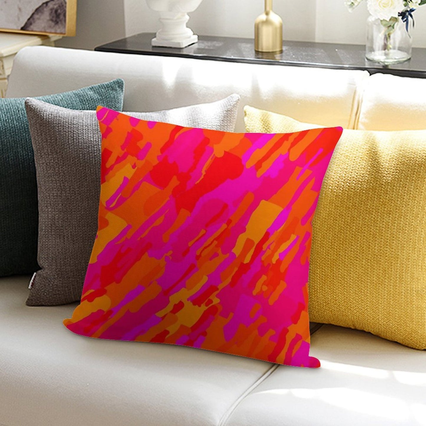 Hot Fuchsia Orange Soft Bedroom Essential Throw Pillow