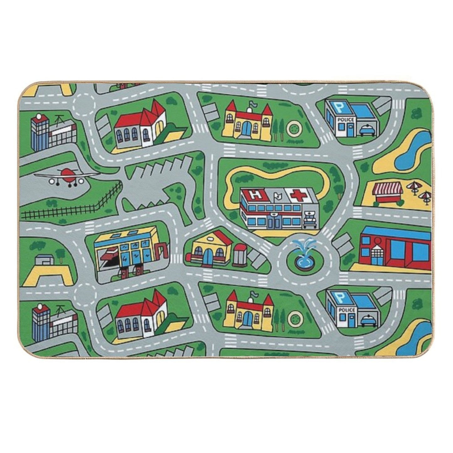Car City Carpet Road Rug 90s Nostalgic Toy  Slip-Resistant Bath Mat