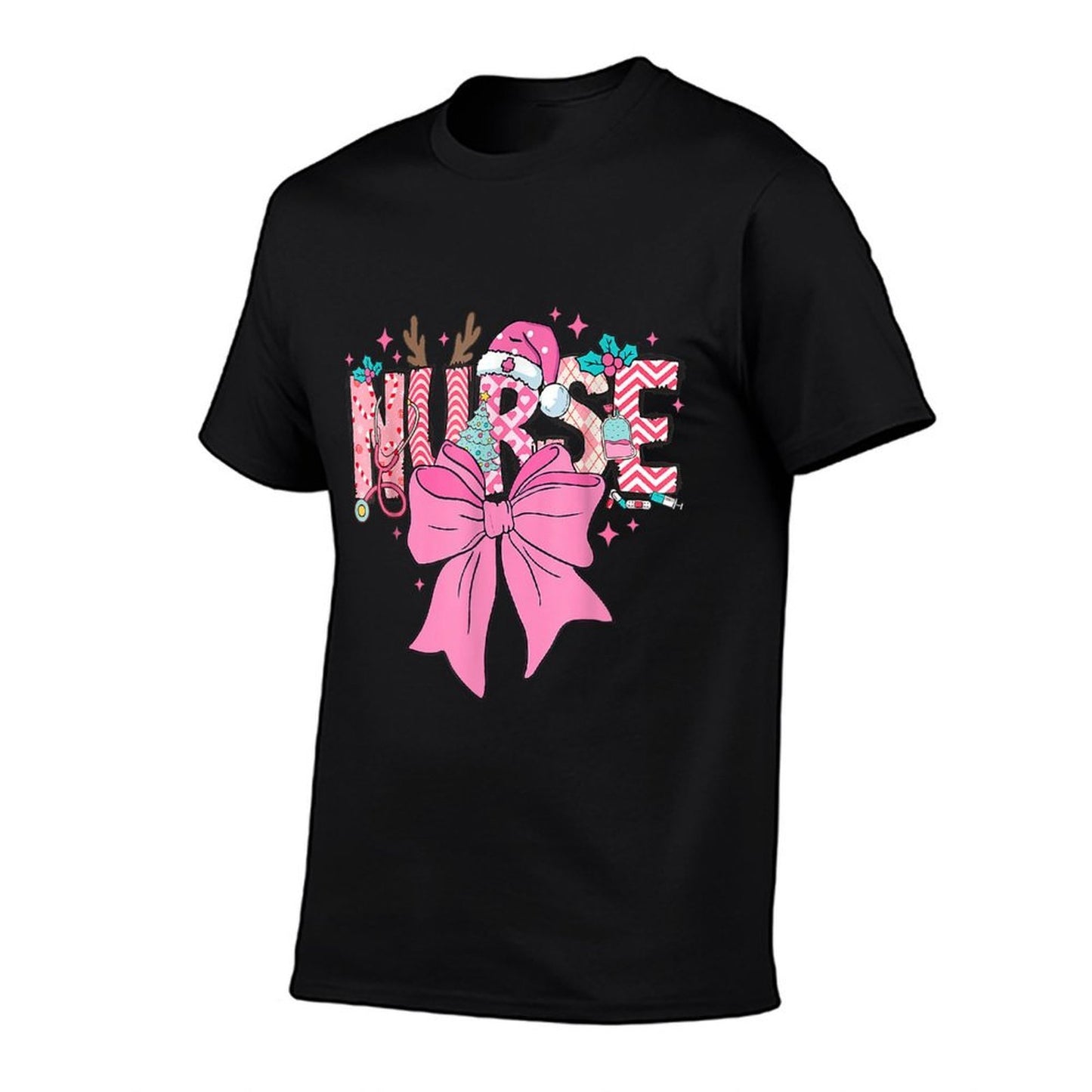 Coquette Nurse Christmas Nursing Pink Tone Bow Xmas Plaid  Heathered Texture T-Shirt