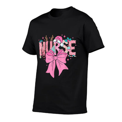 Coquette Nurse Christmas Nursing Pink Tone Bow Xmas Plaid  Heathered Texture T-Shirt