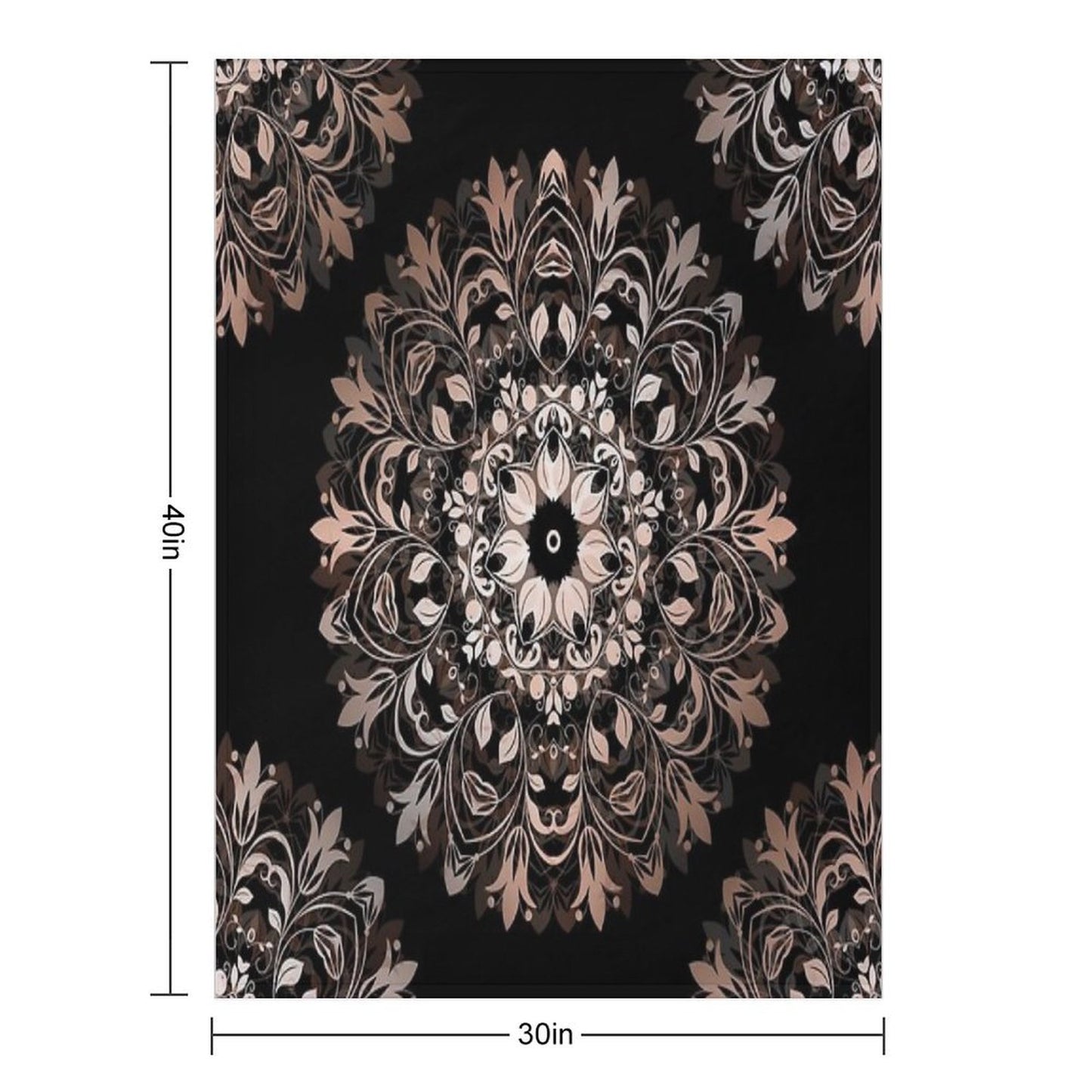 Floral Rose Gold Mandala On A Black Background Travel-friendly Throw Blanket