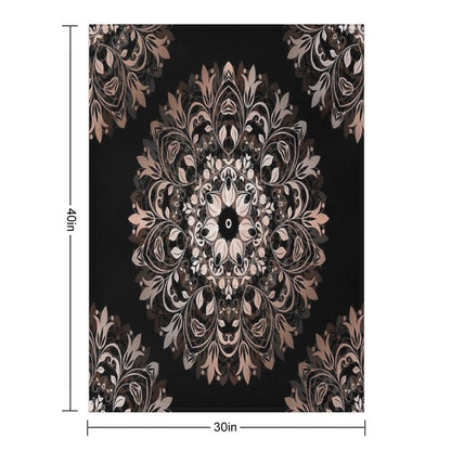 Floral Rose Gold Mandala On A Black Background Travel-friendly Throw Blanket
