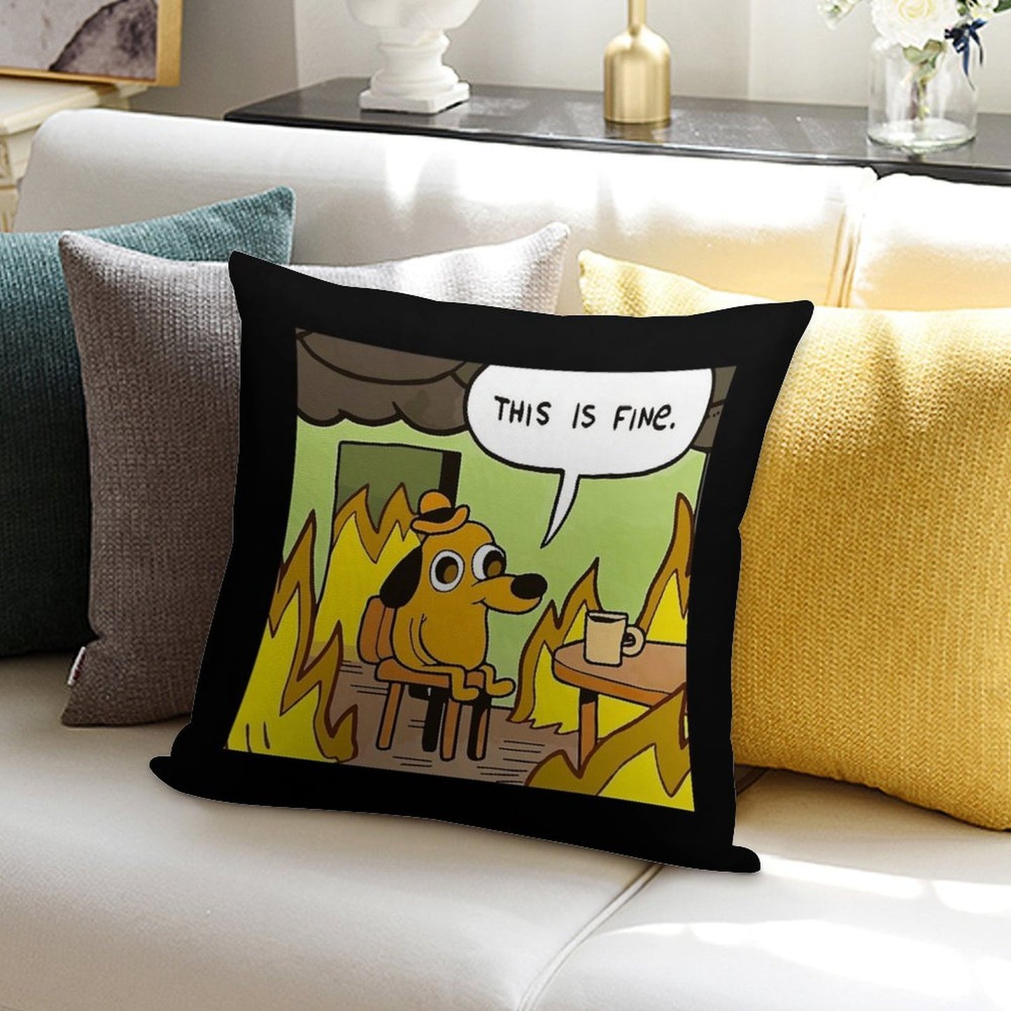 This Is Fine - Funny Meme Soft Multiple Sizes Throw Pillow