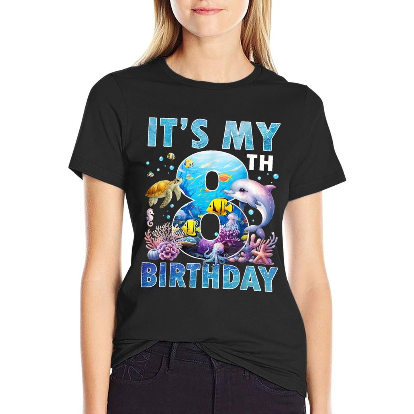 It’s My 8th Birthday Ocean 8 Years Old Sea Aquarium Birthday  Lightweight T-Shirt