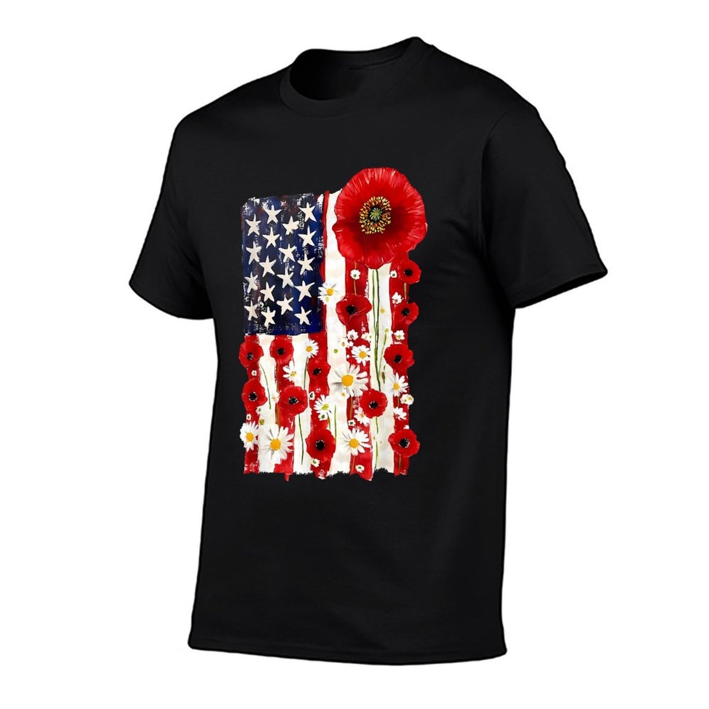 Red Poppy Flower US Patriotic Veterans Day Memorial Day  Heathered Texture T-Shirt