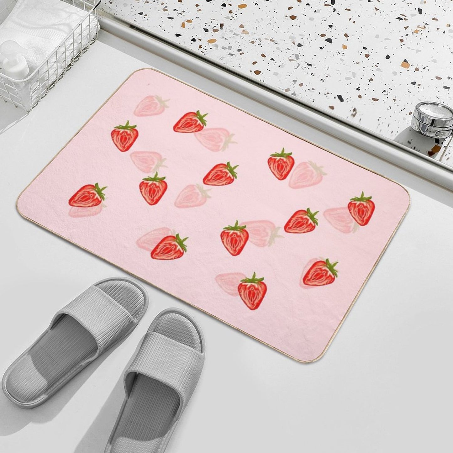 Strawberry Pattern  Easy Maintenance Bath Mat