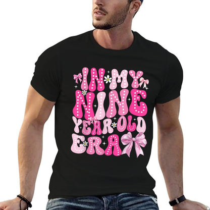 In My Nine Year Old Era 9th Birthday Girl Coquette Bow  Trendy Pattern T-Shirt