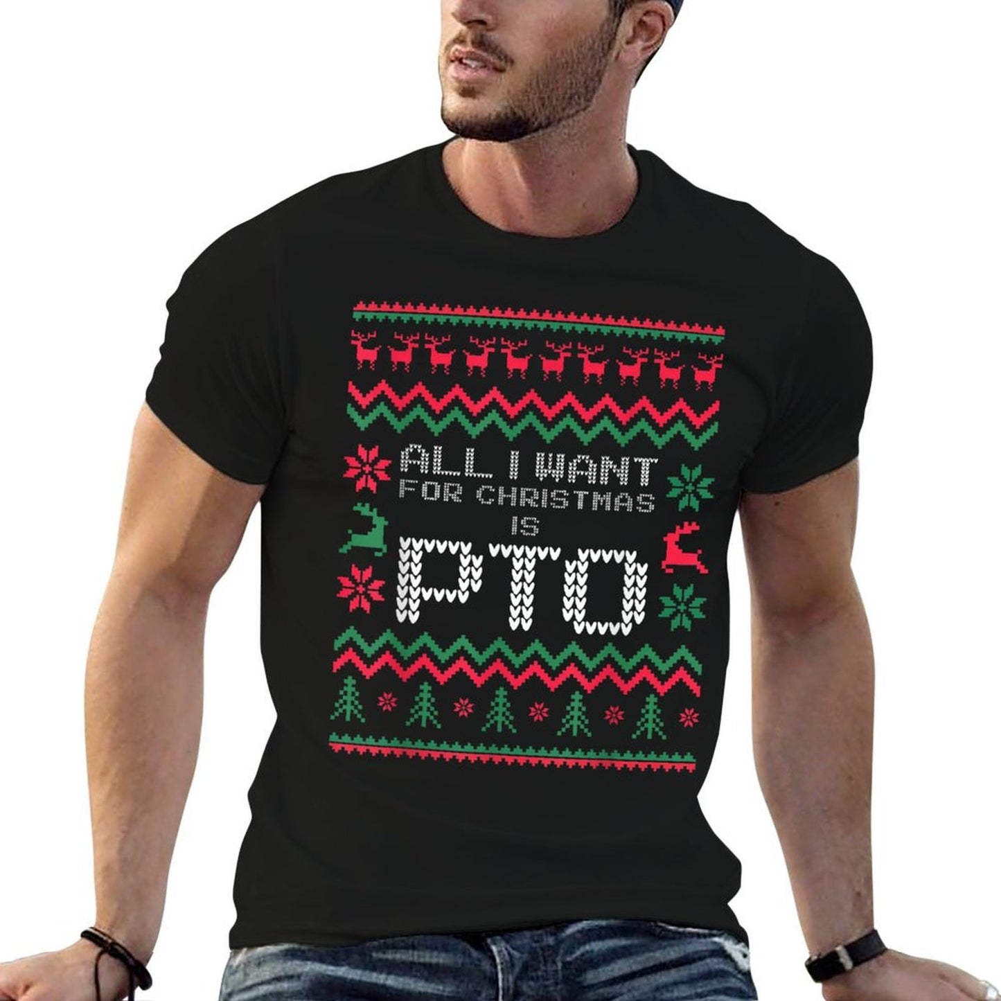 Funny All I Want for Christmas Is PTO Matching Ugly Sweater  Trendy Pattern T-Shirt