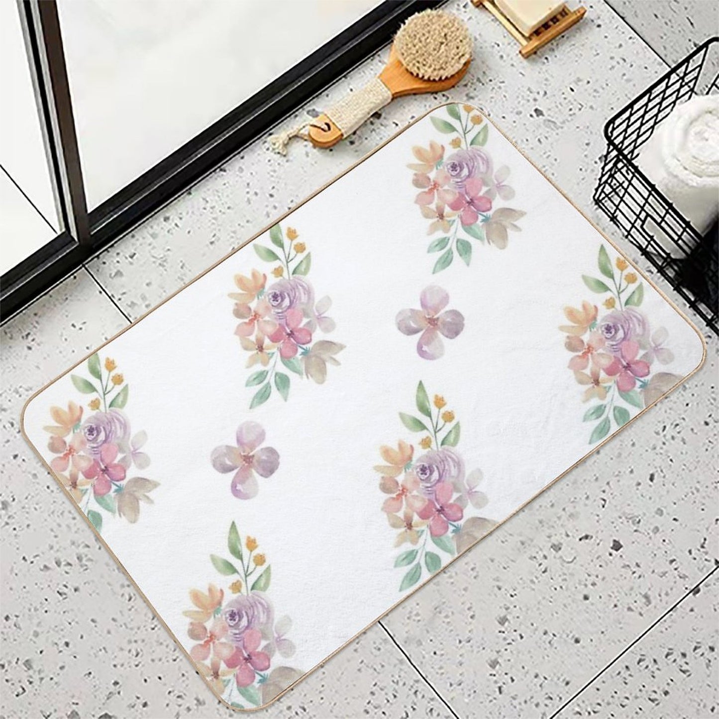 Watercolor Floral Pattern 4  Dirt-Trapping Bath Mat
