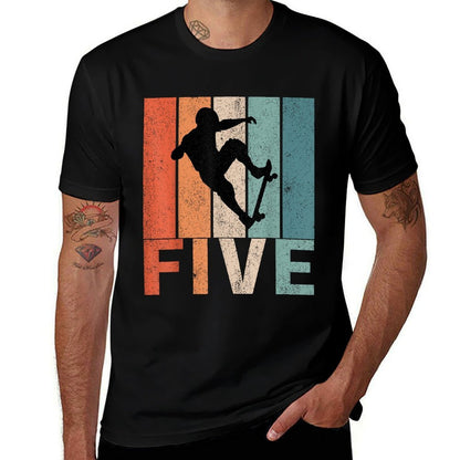 5th Birthday Retro Skateboard Skater Boys Kids 5 Years Old  Relaxed-fit T-Shirt