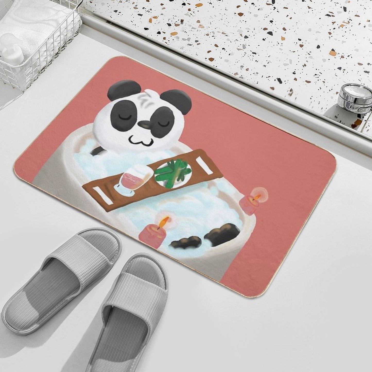 Bath Time Panda _ Self Care, Bubble Bath, Candles, Drink  Fade-Resistant Bath Mat