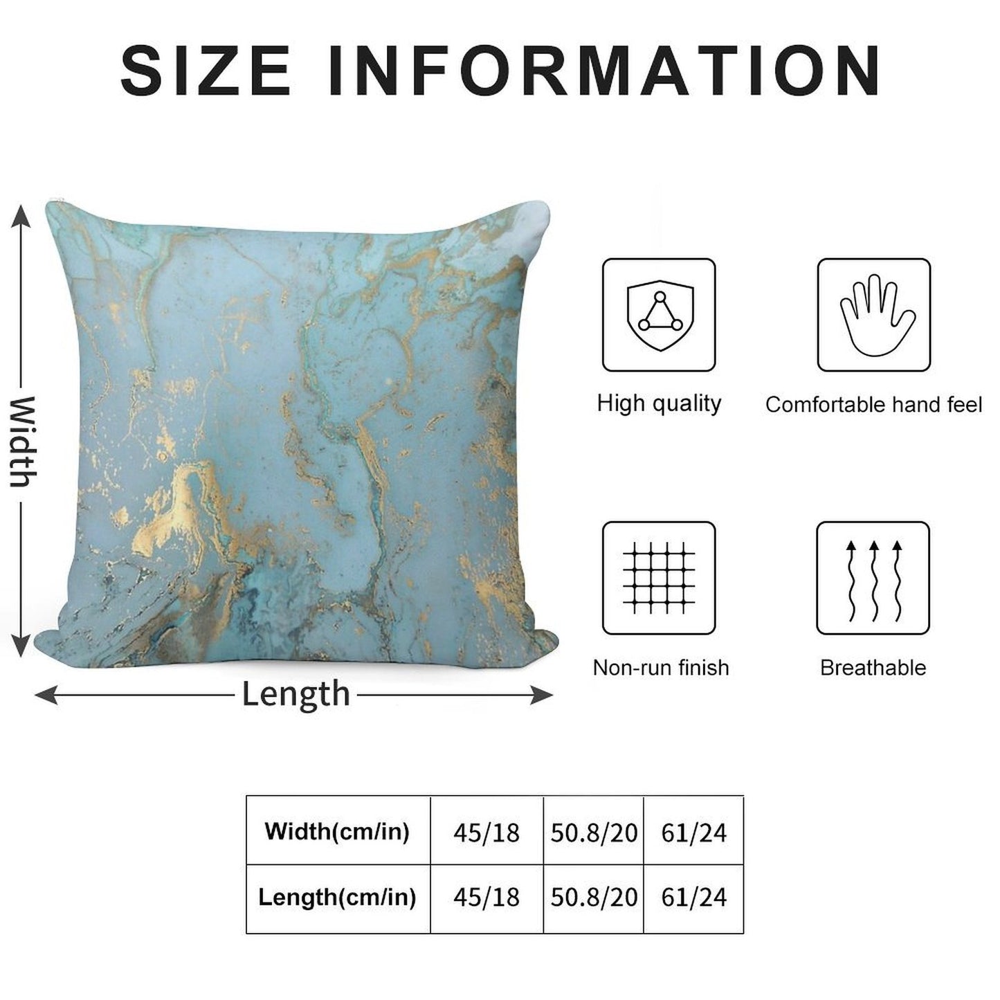 Marble Design - Gold Effect - Turquoise Blue, Teal Marbling Soft Ultra-Soft Texture Throw Pillow