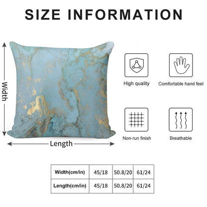 Marble Design - Gold Effect - Turquoise Blue, Teal Marbling Soft Ultra-Soft Texture Throw Pillow