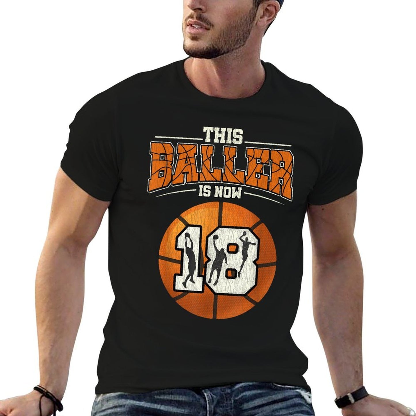 Basketball 18th Birthday Girl Boy Bball 18 Years Old  Heathered Texture T-Shirt