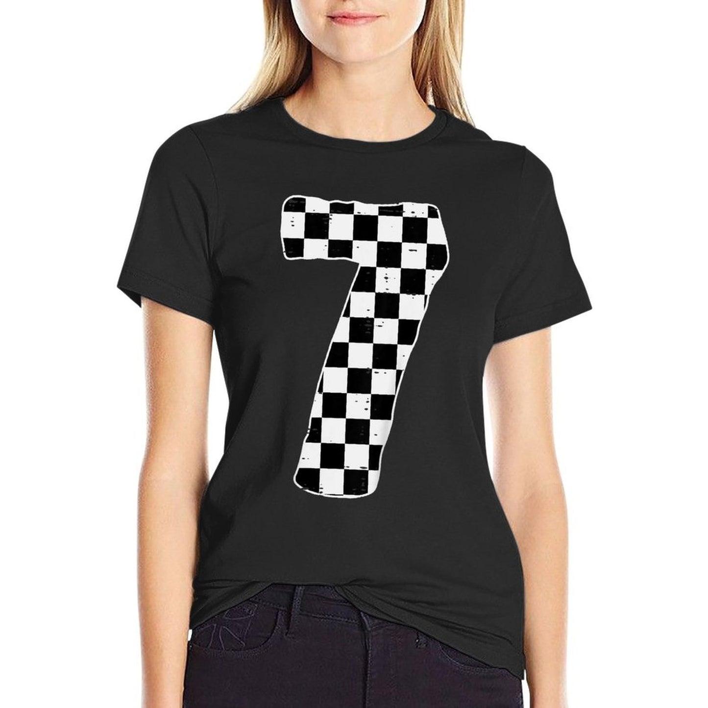 Kids 7th Birthday 7 Racing Seven Year Old Bday Boys Girls  Trendy Pattern T-Shirt