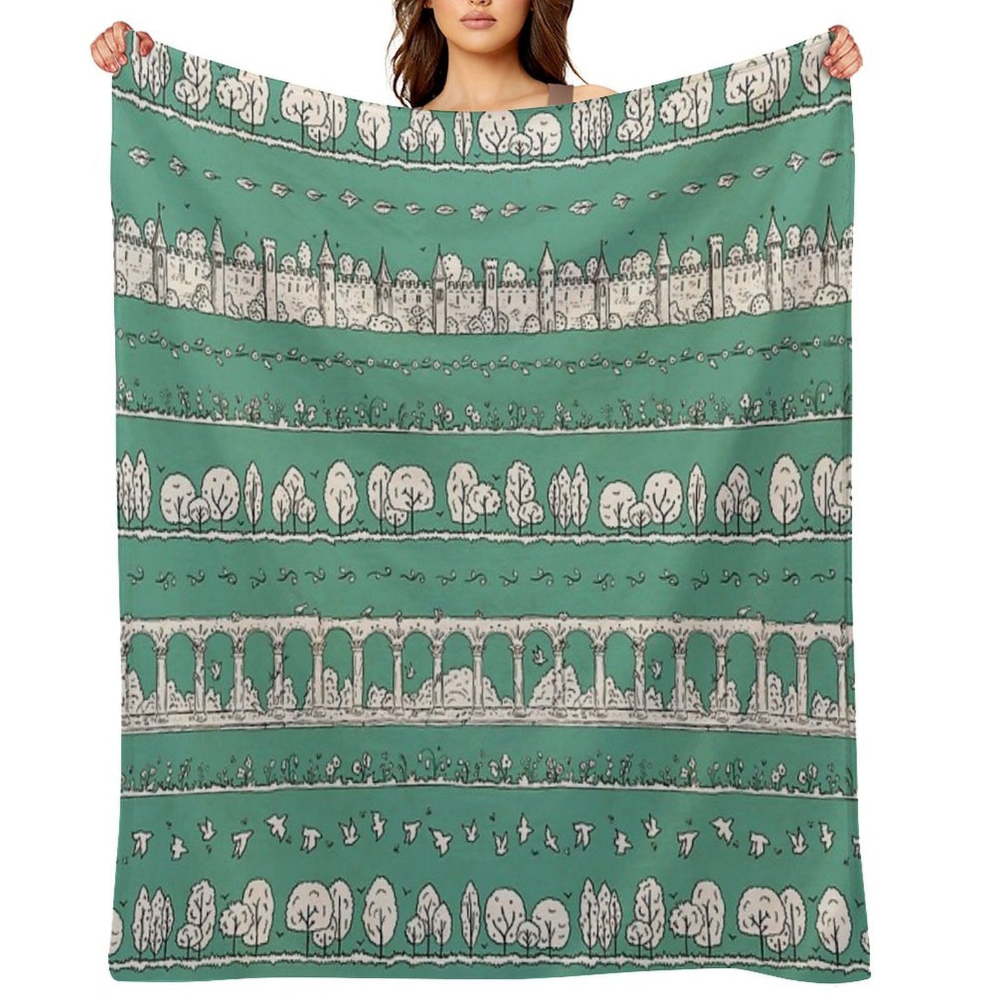 Castles And Colonnades — Turquoise Easy Care Throw Blanket
