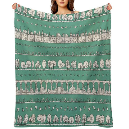 Castles And Colonnades — Turquoise Easy Care Throw Blanket
