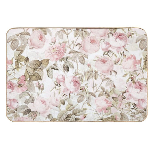 Sepia Old Vintage Roses Botanical Garden on Pink Pattern NightGarden  Toxin-Free Bath Mat