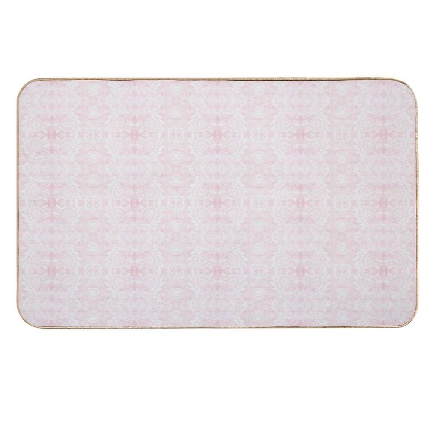 Paloma Faded Vintage Floral Damask in Light Pink And White  Stain-Proof Bath Mat