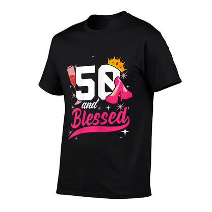 Womens 50th Blessed Birthday Lady for Her Fiftieth Bday Woman  Relaxed-fit T-Shirt