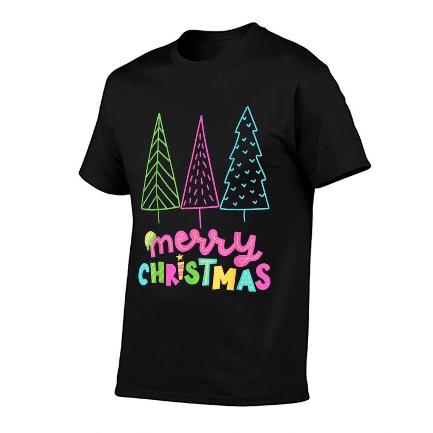 Merry Christmas Bright Tree Neon Happy Holidays  Summer-ready Fabric T-Shirt