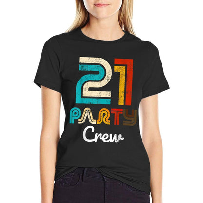 21 Party Crew - 21 Year Old Vintage 2002 21st Birthday Gift  Rolled Sleeves T-Shirt