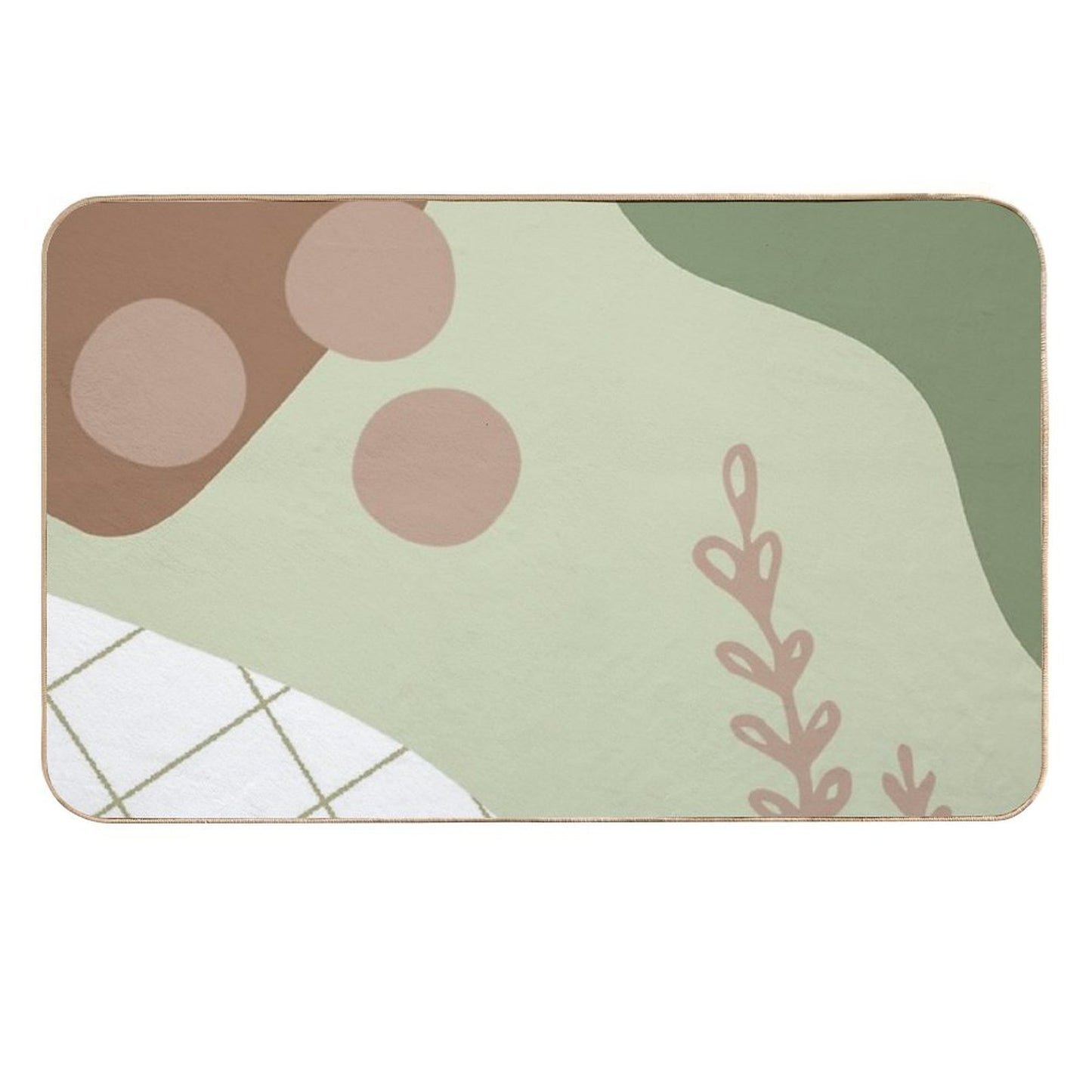 Brown, Sage Green, Olive Green And White Boho Abstract Minimalistic Design  Absorbent Bath Mat