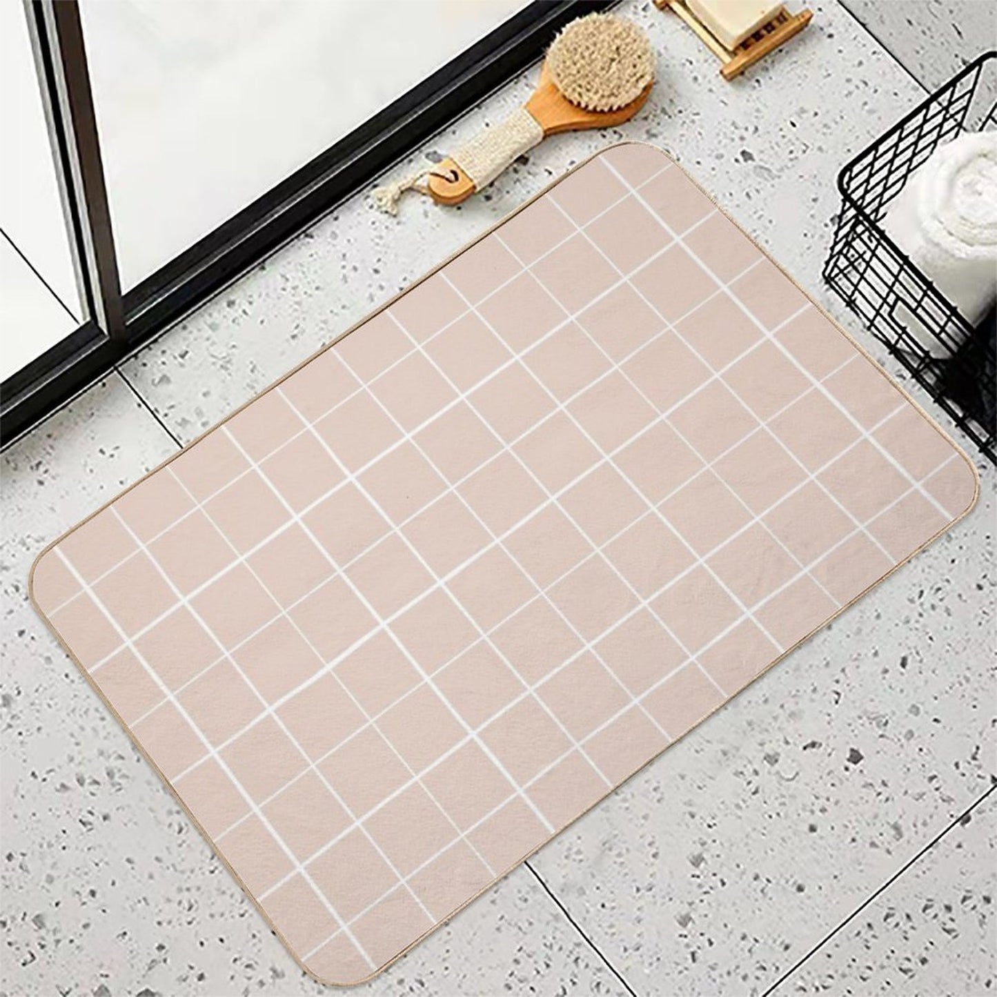 Grid Minimalist Geometric Stripe Lines  Rapid-Drying Bath Mat