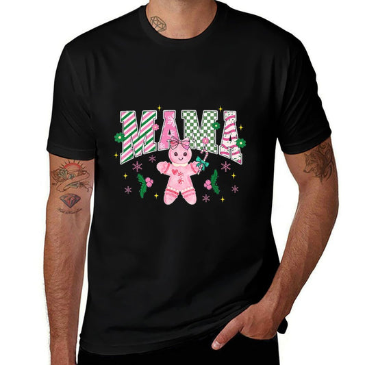 Women Girly Pink Christmas Mama Gingerbread Coquette  Lightweight T-Shirt