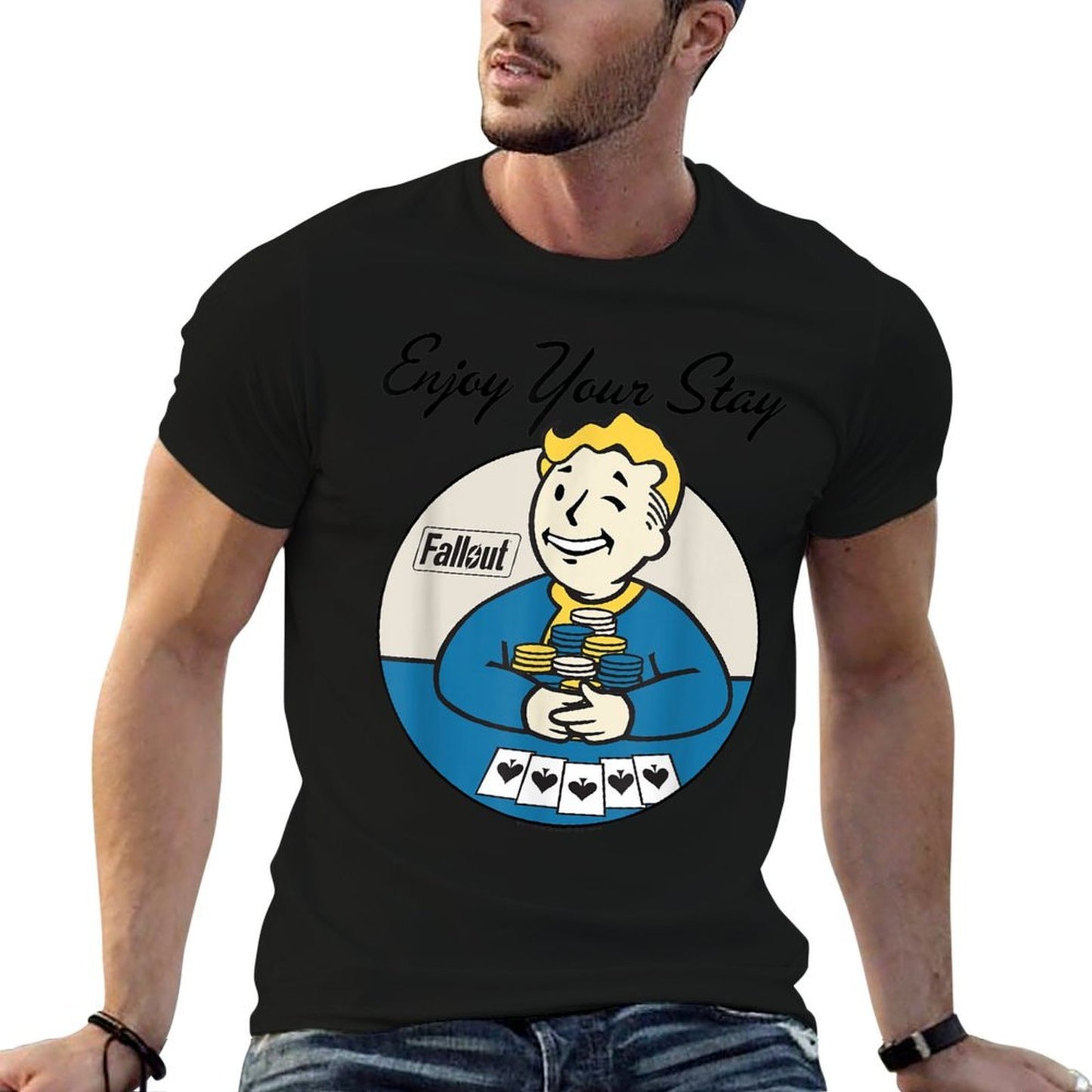 Fallout Video Game Vault Boy Poker Enjoy Your Stay  Lightweight T-Shirt