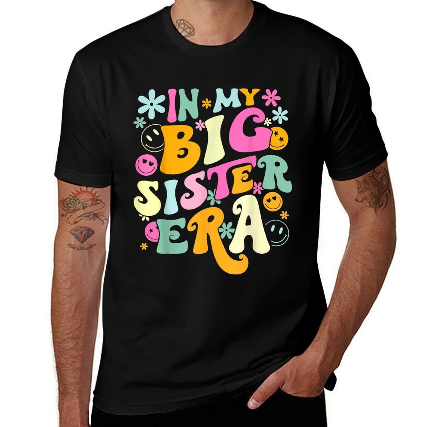 Groovy In My Big Sister Era Birthday Baby Reveal Est 2024  Cotton T-Shirt