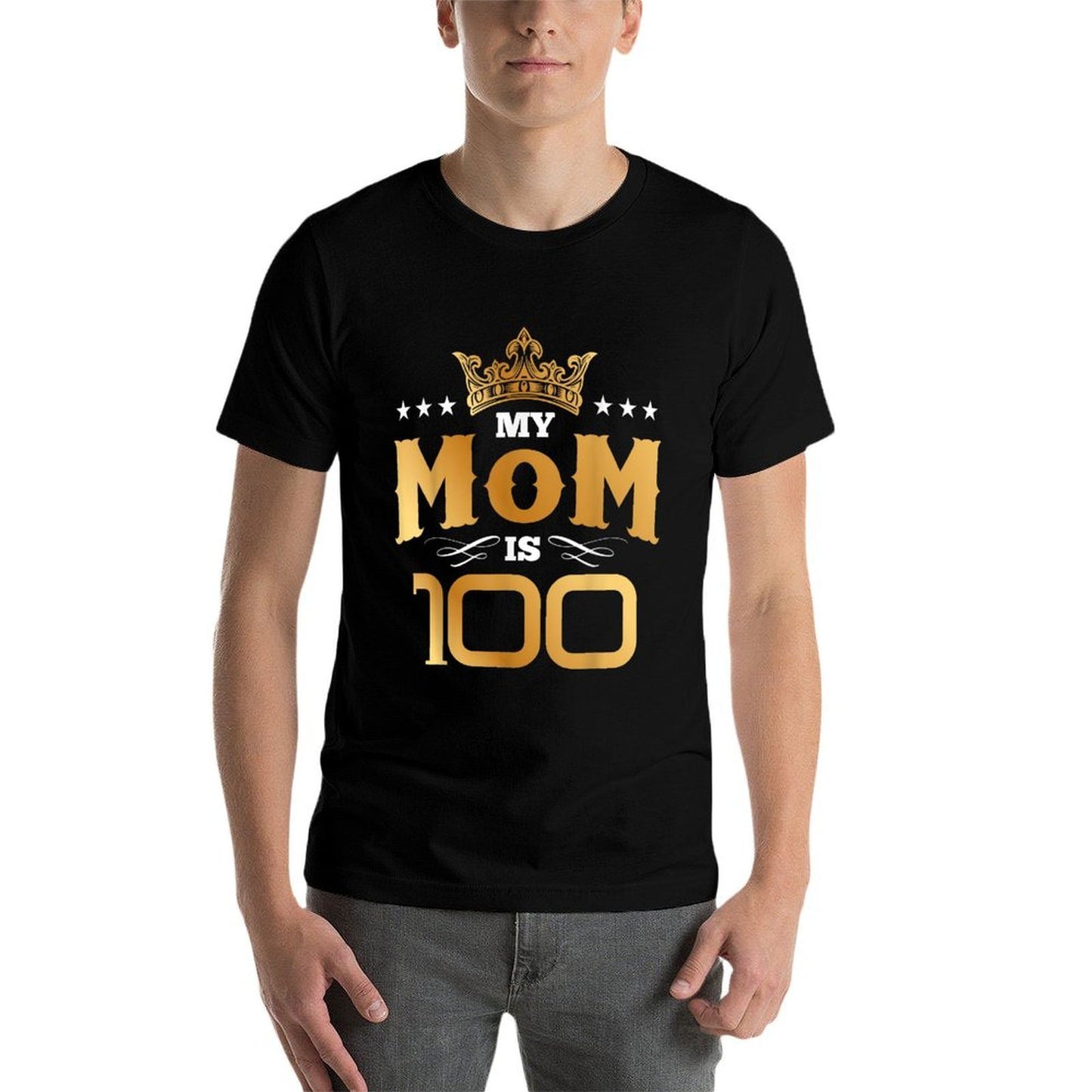 My Mom Is 100 Years Old Funny 100th Birthday for Mother  Ribbed Collar T-Shirt