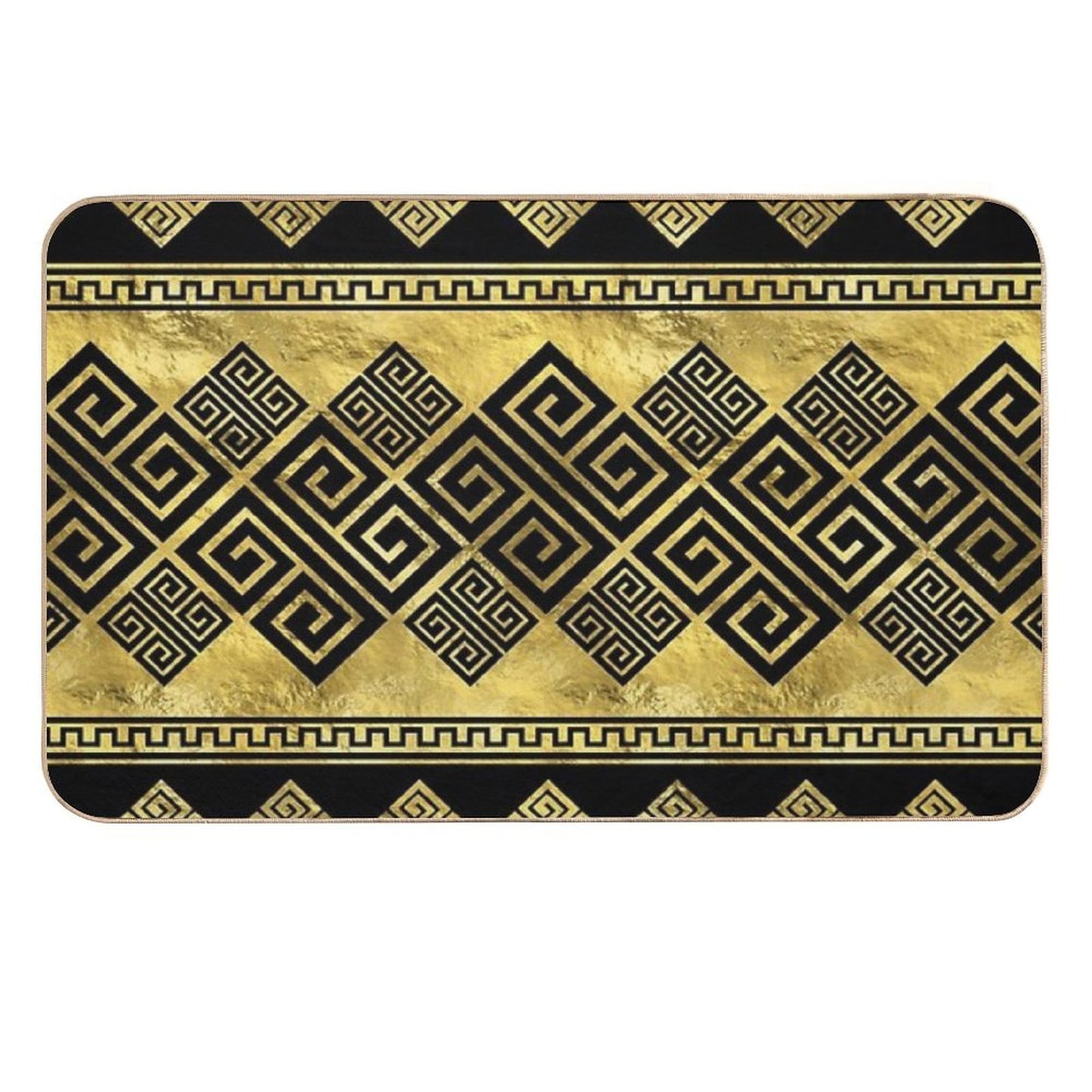 Greek Meander - Greek Key Black And Gold  Easy Maintenance Bath Mat