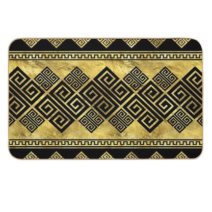 Greek Meander - Greek Key Black And Gold  Easy Maintenance Bath Mat