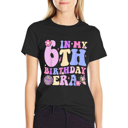In My 6th Birthday Era Six 6 Years Old Disco Ball Bday  Ribbed Collar T-Shirt